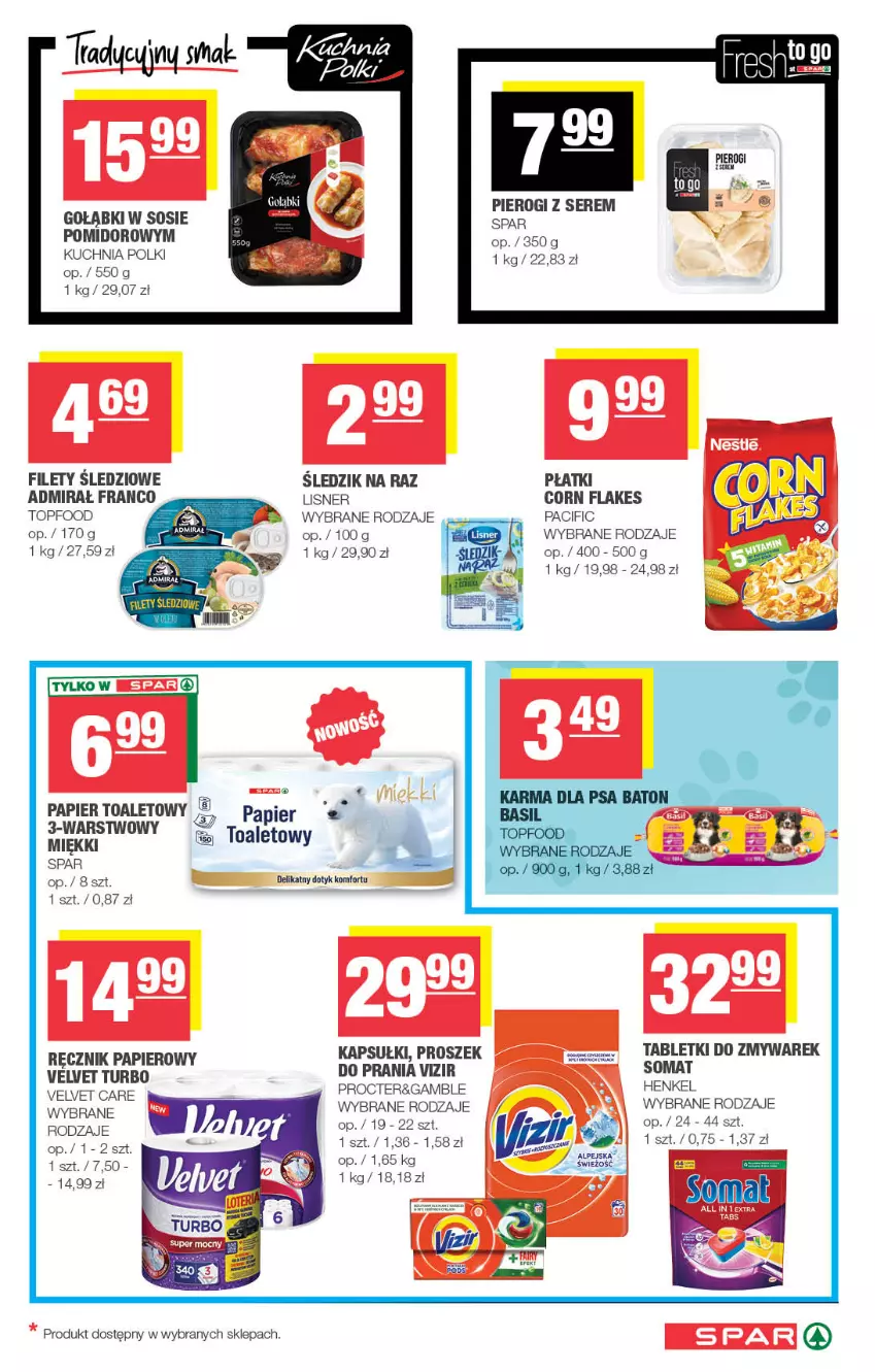 Gazetka promocyjna Spar - Spar - ważna 23.09 do 04.10.2026 - strona 5 - produkty: Cif, Corn flakes, Kuchnia, Lisner, Papier, Papier toaletowy, Pierogi, Ręcznik, Ser, Somat, Sos, Tablet, Top, Velvet, Vizir