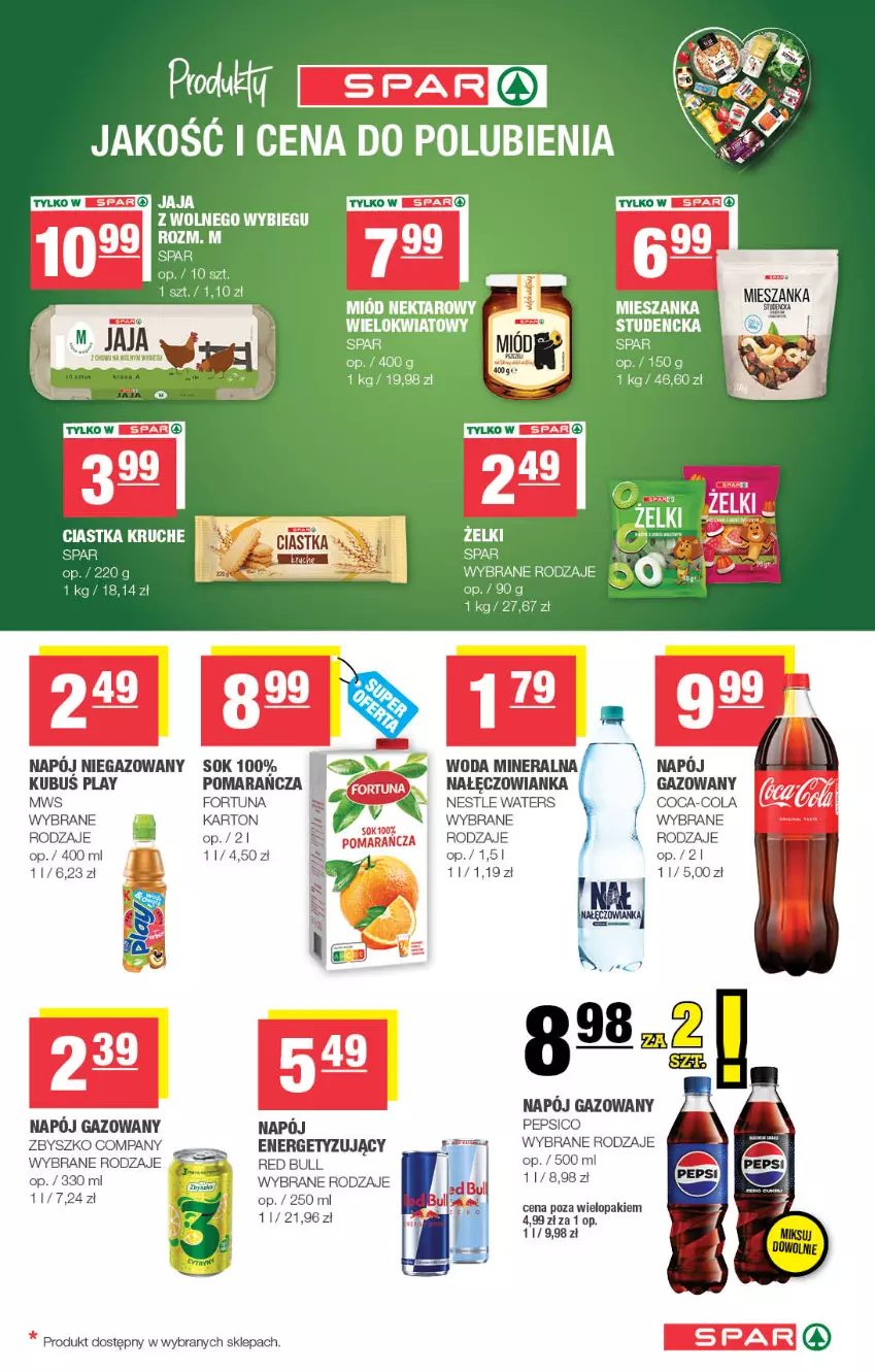 Gazetka promocyjna Spar - Spar - ważna 23.09 do 04.10.2026 - strona 7 - produkty: Ciastka, Coca-Cola, Fortuna, Jaja, Jaja z wolnego wybiegu, Nałęczowianka, Napój, Napój gazowany, Napój niegazowany, Nektar, Pepsi, Red Bull, Sok, Woda, Woda mineralna
