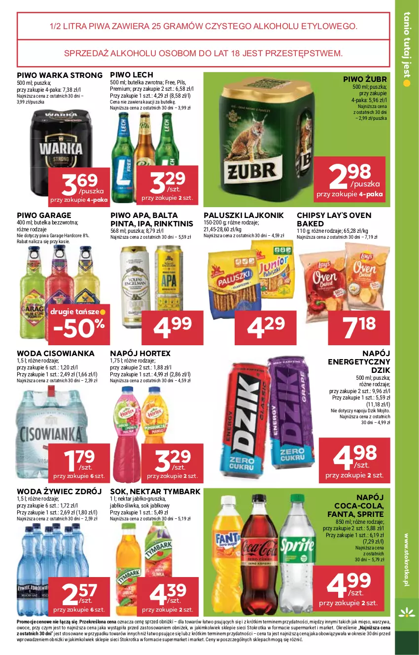 Gazetka promocyjna Stokrotka - Market - ważna 23.10 do 29.10.2025 - strona 17 - produkty: Chipsy, Cisowianka, Coca-Cola, Fa, Fanta, Gra, Hortex, Lajkonik, Lay’s, Mięso, Napój, Napój energetyczny, Nektar, Owoce, Piwa, Piwo, Sok, Sok jabłkowy, Sprite, Tymbark, Warka, Warzywa, Woda