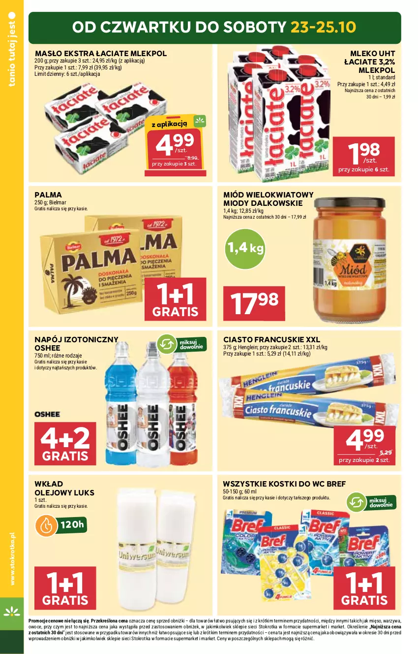 Gazetka promocyjna Stokrotka - Market - ważna 23.10 do 29.10.2025 - strona 2 - produkty: Bref, Ciasto francuskie, Gra, Masło, Mięso, Miód, Mleko, Napój, Napój izotoniczny, Olej, Oshee, Owoce, Palma, Warzywa, Wkład olejowy