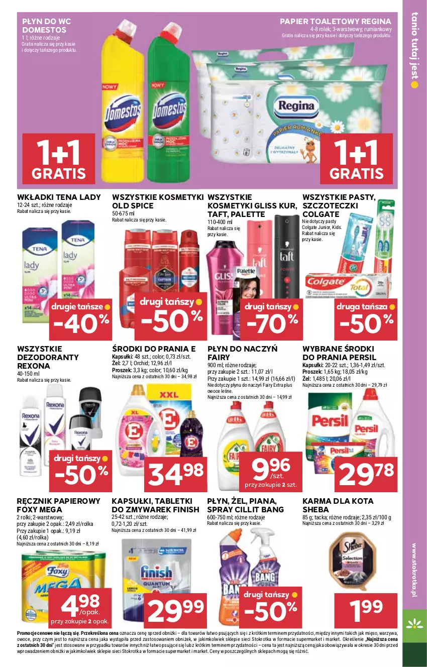 Gazetka promocyjna Stokrotka - Market - ważna 23.10 do 29.10.2025 - strona 21 - produkty: Cillit Bang, Colgate, Dezodorant, Domestos, Fa, Fairy, Finish, Foxy, Gin, Gliss Kur, Gra, LG, Mięso, Old Spice, Owoce, Palette, Papier, Papier toaletowy, Persil, Płyn do wc, Ręcznik, Rexona, Rolki, Rum, Sheba, Tablet, Taft, Warzywa, Wkładki