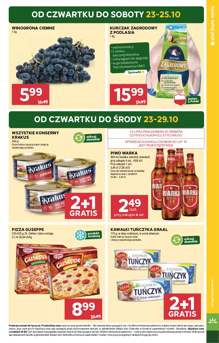 Gazetka promocyjna Stokrotka - Market - ważna 23.10 do 29.10.2025 - strona 3 - produkty: Dr. Oetker, Gra, Graal, Kawa, Krakus, Kurczak, Mięso, Olej, Owoce, Piwa, Piwo, Pizza, Ser, Sos, Tuńczyk, Warka, Warzywa, Wino, Winogrona