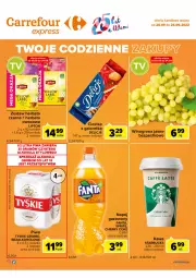 Gazetka promocyjna Carrefour - Gazetka Express - Gazetka - ważna od 26.09 do 26.09.2022 - strona 2 - produkty: Piwo, Ciastka, Kawa, Tyskie, Herbata czarna, Winogrona, Lipton, Napój gazowany, Delicje, Fanta, Wino, Sprite, Herbata, Gala, Napój, Herbata owocowa, Fa