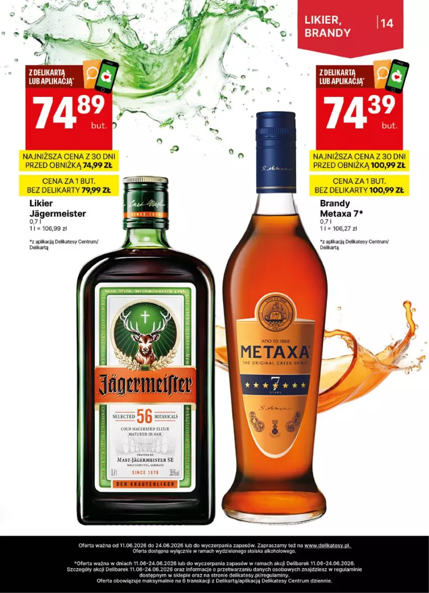 Gazetka promocyjna Delikatesy Centrum - Delibarek DC24-DC25 - ważna 11.06 do 24.06.2026 - strona 14 - produkty: Acer, Brandy, Jagermeister, Likier, Metaxa, Rama, Rum, Tran