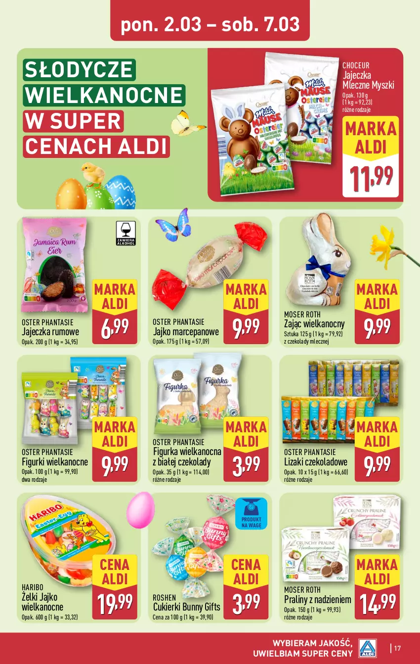 Gazetka promocyjna Aldi - Pełna oferta - ważna 02.03 do 07.03.2026 - strona 17 - produkty: Cukier, Cukierki, Haribo, Lizaki, Lizaki czekoladowe, Moser Roth, Mysz, Praliny, Rum, Ser