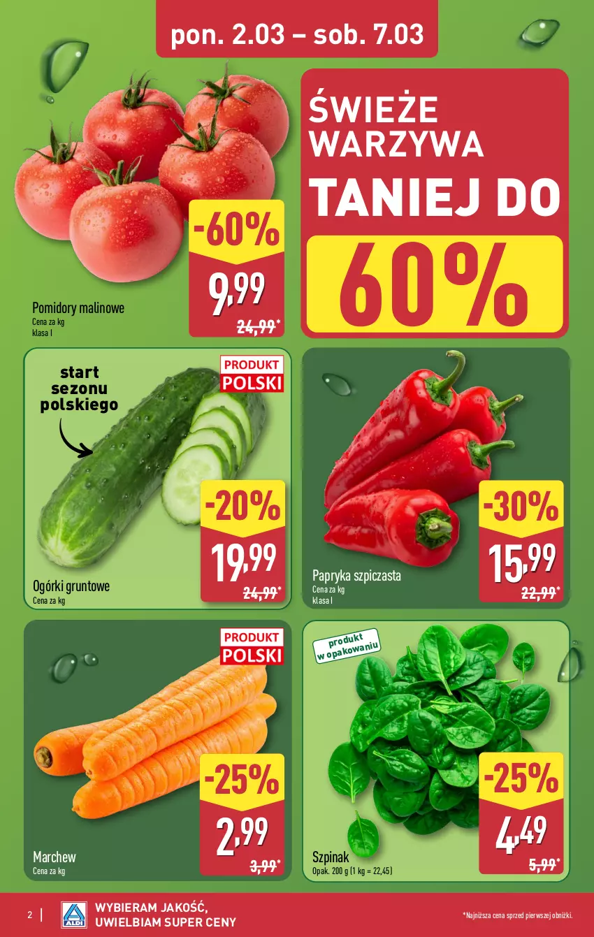 Gazetka promocyjna Aldi - Pełna oferta - ważna 02.03 do 07.03.2026 - strona 2 - produkty: Grunt, Papryka, Pomidory, Szpic, Szpinak, Warzywa