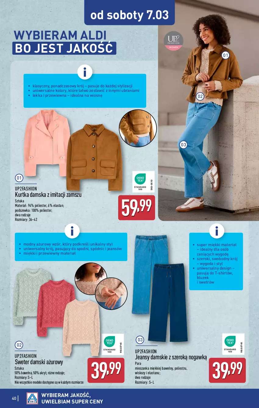 Gazetka promocyjna Aldi - Pełna oferta - ważna 02.03 do 07.03.2026 - strona 40 - produkty: Fa, Kurtka, Sweter, T-shirt, Ubrania, Wełna