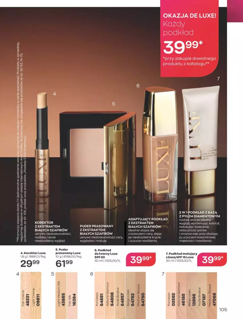 Gazetka promocyjna Avon - Katalog Avon 5/2023 kampania maj - ważna 01.05 do 31.05.2023 - strona 105 - produkty: Fa, Gin, LG, Mars, Podkład, Podkład matujący, Por, Puder, Puder prasowany