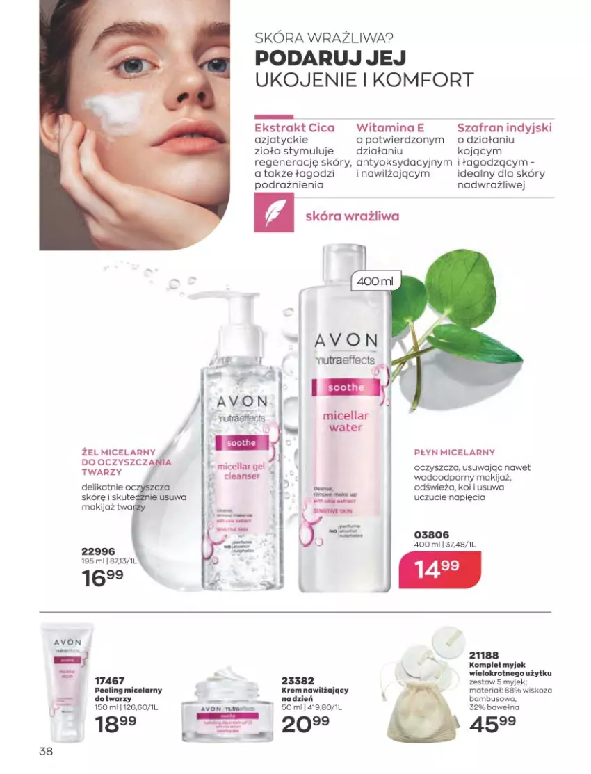 Gazetka promocyjna Avon - Katalog Avon 5/2023 kampania maj - ważna 01.05 do 31.05.2023 - strona 38 - produkty: Krem nawilżający, Makijaż, Peeling, Płyn micelarny, Por, Szafran, Tago