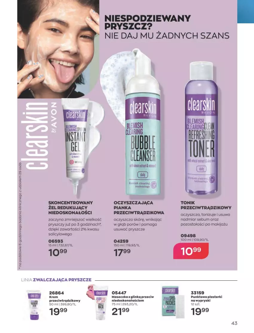 Gazetka promocyjna Avon - Katalog Avon 5/2023 kampania maj - ważna 01.05 do 31.05.2023 - strona 43 - produkty: Makijaż, Plasterki, Por, Tonik