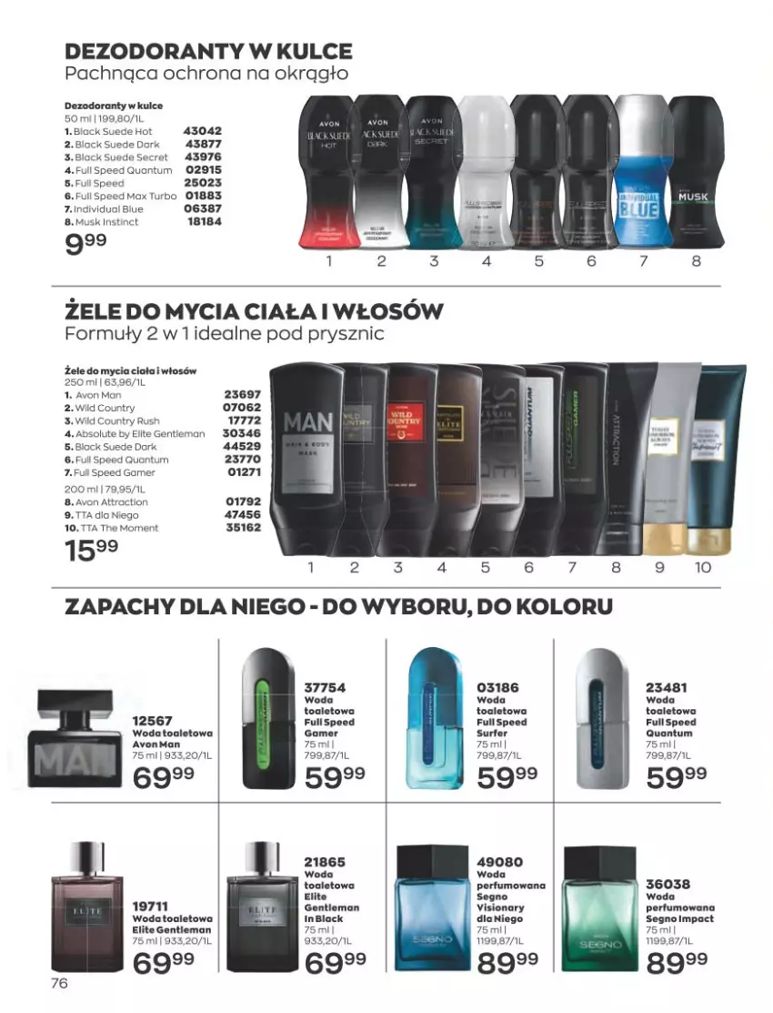 Gazetka promocyjna Avon - Katalog Avon 5/2023 kampania maj - ważna 01.05 do 31.05.2023 - strona 76 - produkty: Absolut, Dezodorant, Lack, Mus, Perfum, Surf, Woda, Woda perfumowana, Woda toaletowa