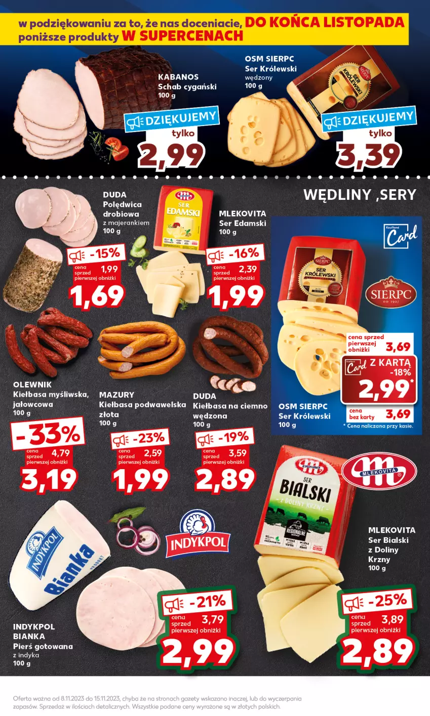 Gazetka promocyjna Kaufland - Mocny Start - ważna 13.11 do 15.11.2023 - strona 19 - produkty: Duda, Edam, Kabanos, Kiełbasa, Kiełbasa podwawelska, Królewski, Mleko, Mlekovita, Olewnik, Polędwica, Ser, Vita C, Wawel