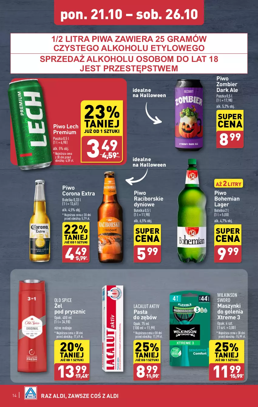 Gazetka promocyjna Aldi - Pełna oferta - ważna 21.10 do 26.10.2024 - strona 14 - produkty: Corona Extra, Gra, Lacalut, Lech Premium, Old Spice, Pasta do zębów, Piwa, Piwo, Wilkinson Sword