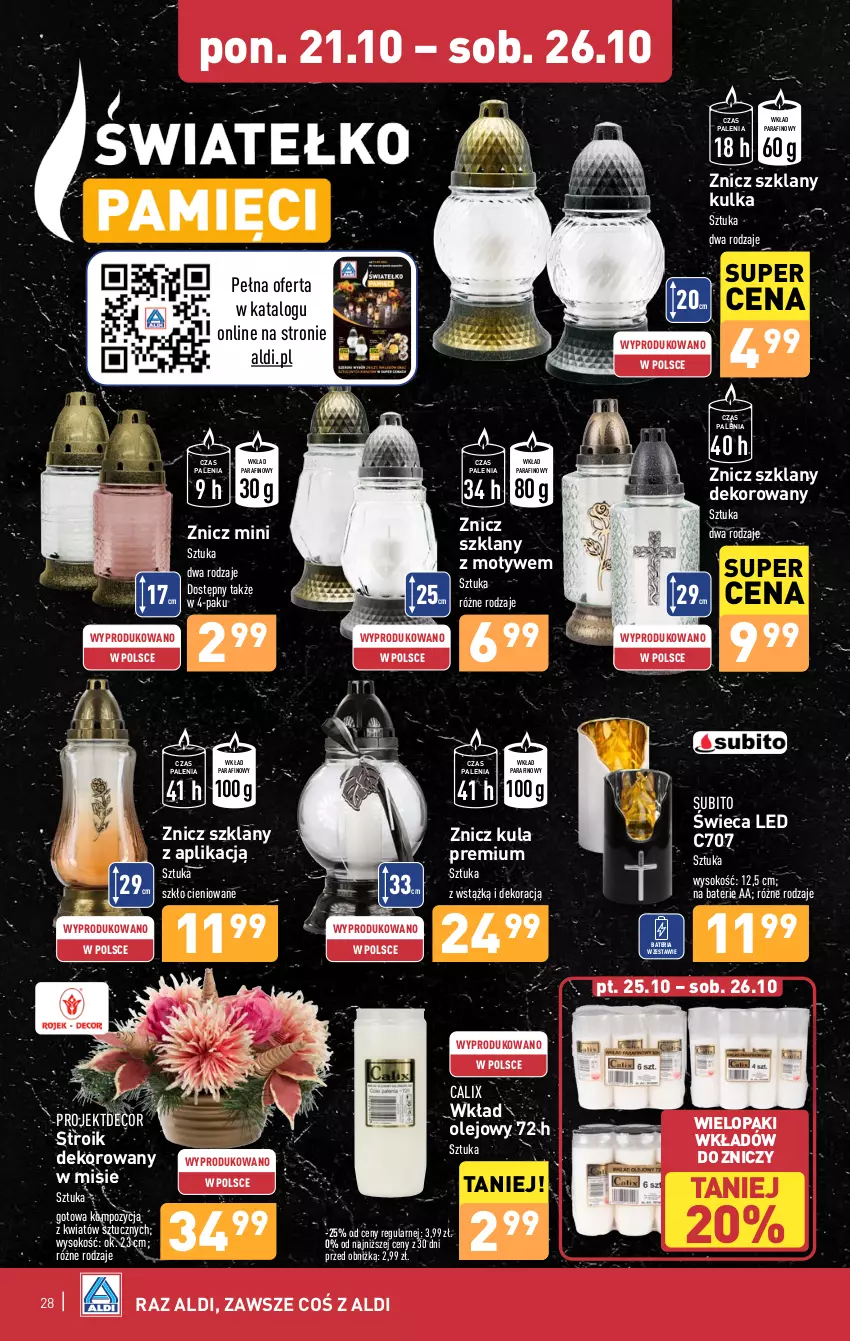 Gazetka promocyjna Aldi - Pełna oferta - ważna 21.10 do 26.10.2024 - strona 28 - produkty: Bateria, Olej, Sok, Wkład olejowy, Znicz