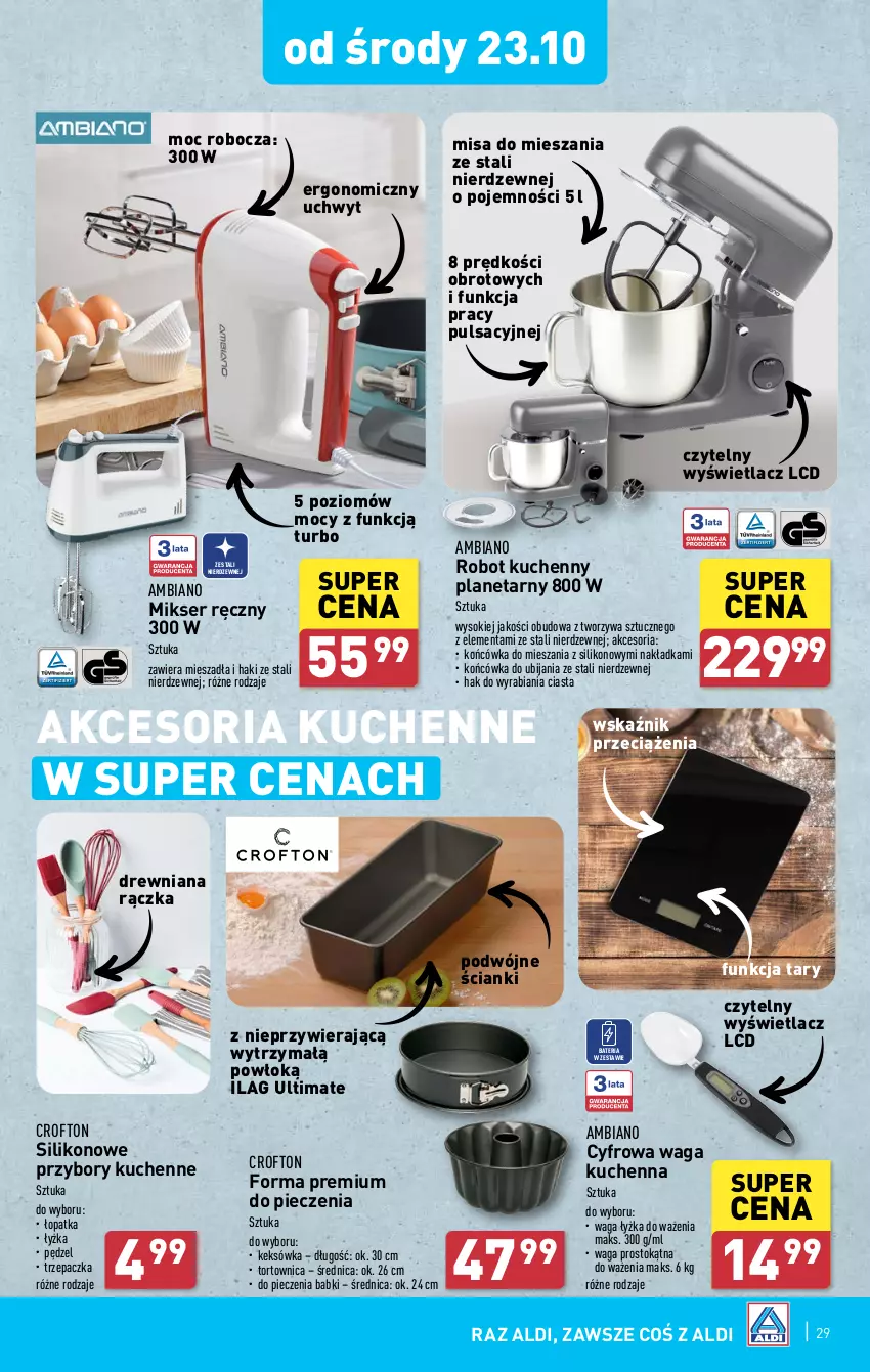 Gazetka promocyjna Aldi - Pełna oferta - ważna 21.10 do 26.10.2024 - strona 29 - produkty: Bateria, Keksówka, Mikser, Mikser ręczny, Piec, Przybory kuchenne, Robot, Ser, Sok, Tortownica, Trzepaczka, Waga