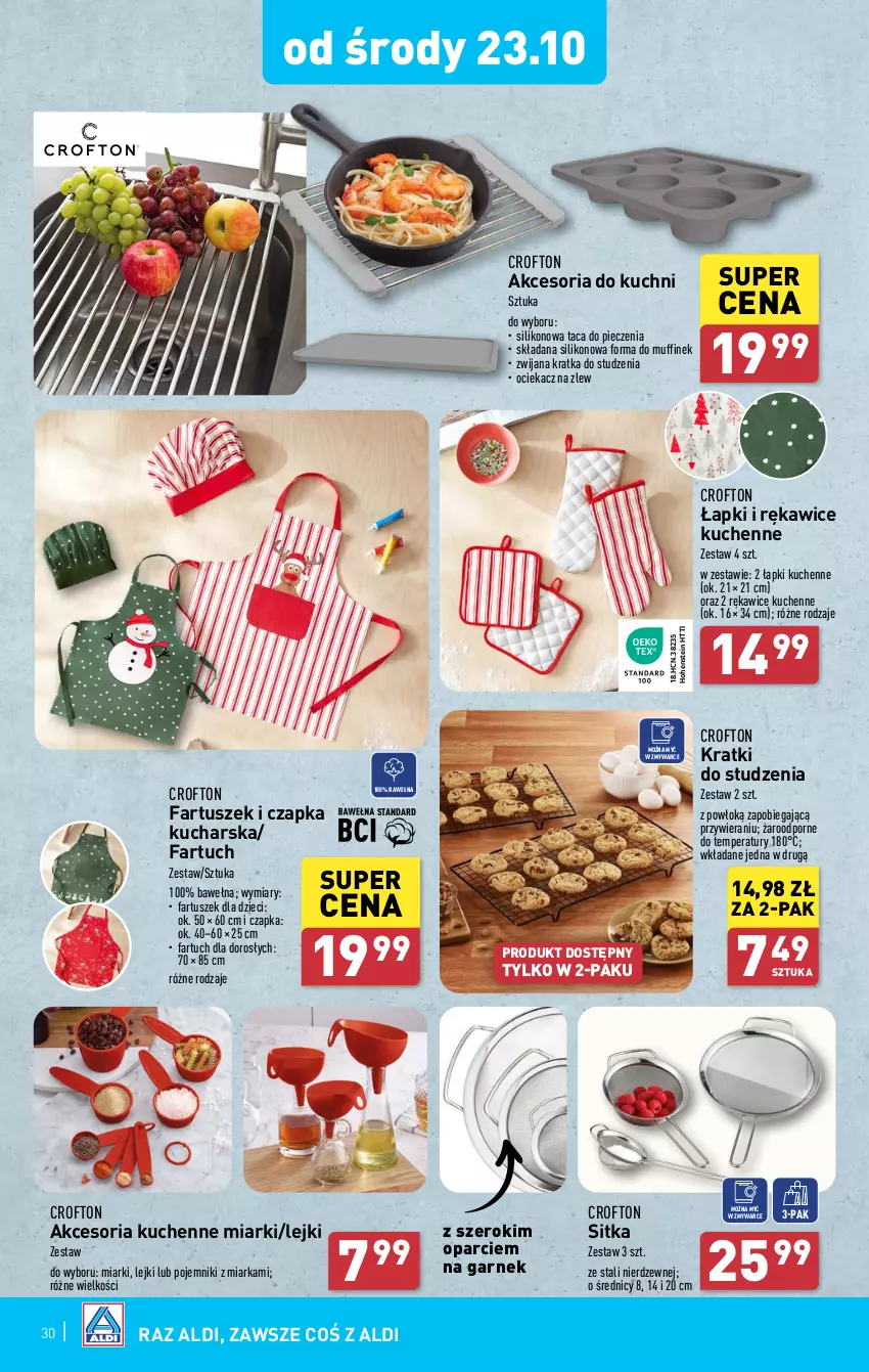 Gazetka promocyjna Aldi - Pełna oferta - ważna 21.10 do 26.10.2024 - strona 30 - produkty: Czapka, Dzieci, Fa, Garnek, Miarka, Ociekacz, Piec, Pojemnik, Por, Rękawice, Taca, Tusz, Wełna, Zlew