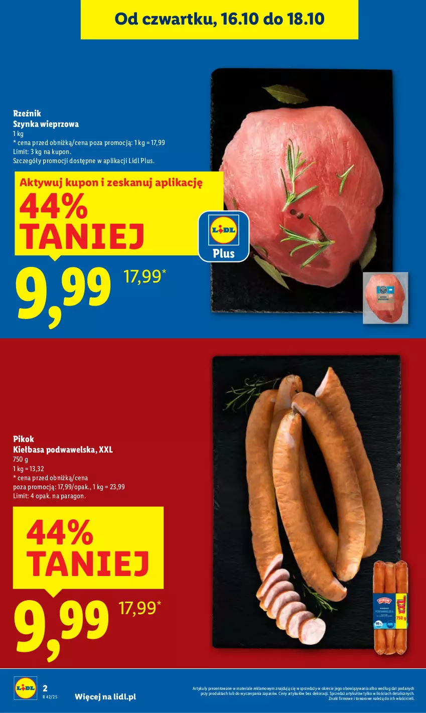 Gazetka promocyjna Lidl - GAZETKA - ważna 16.10 do 18.10.2025 - strona 2 - produkty: Kiełbasa, Kiełbasa podwawelska, PIKOK, Szynka, Szynka wieprzowa, Wawel