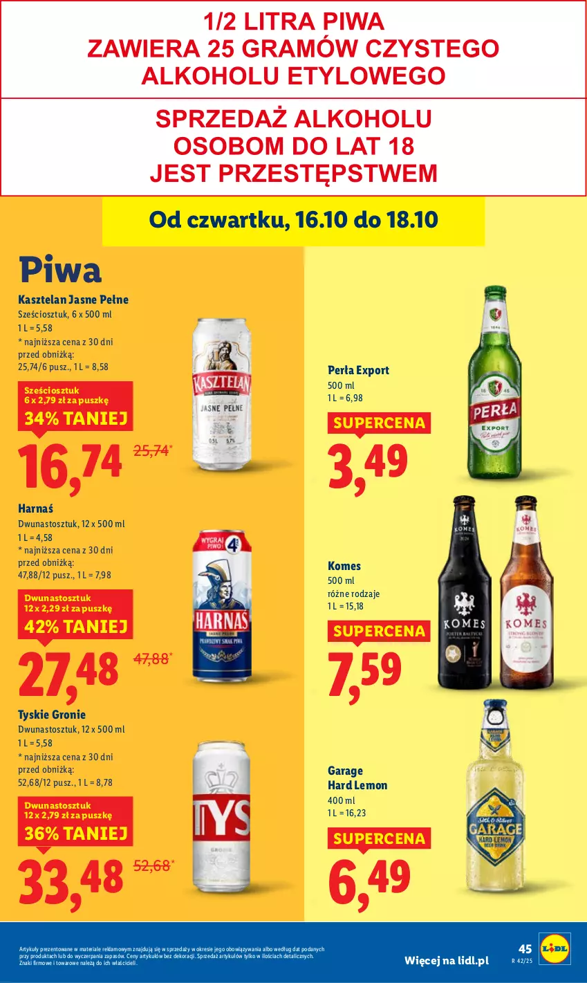 Gazetka promocyjna Lidl - GAZETKA - ważna 16.10 do 18.10.2025 - strona 49 - produkty: Harnaś, Kasztelan, Perła, Piwa, Por, Tyskie