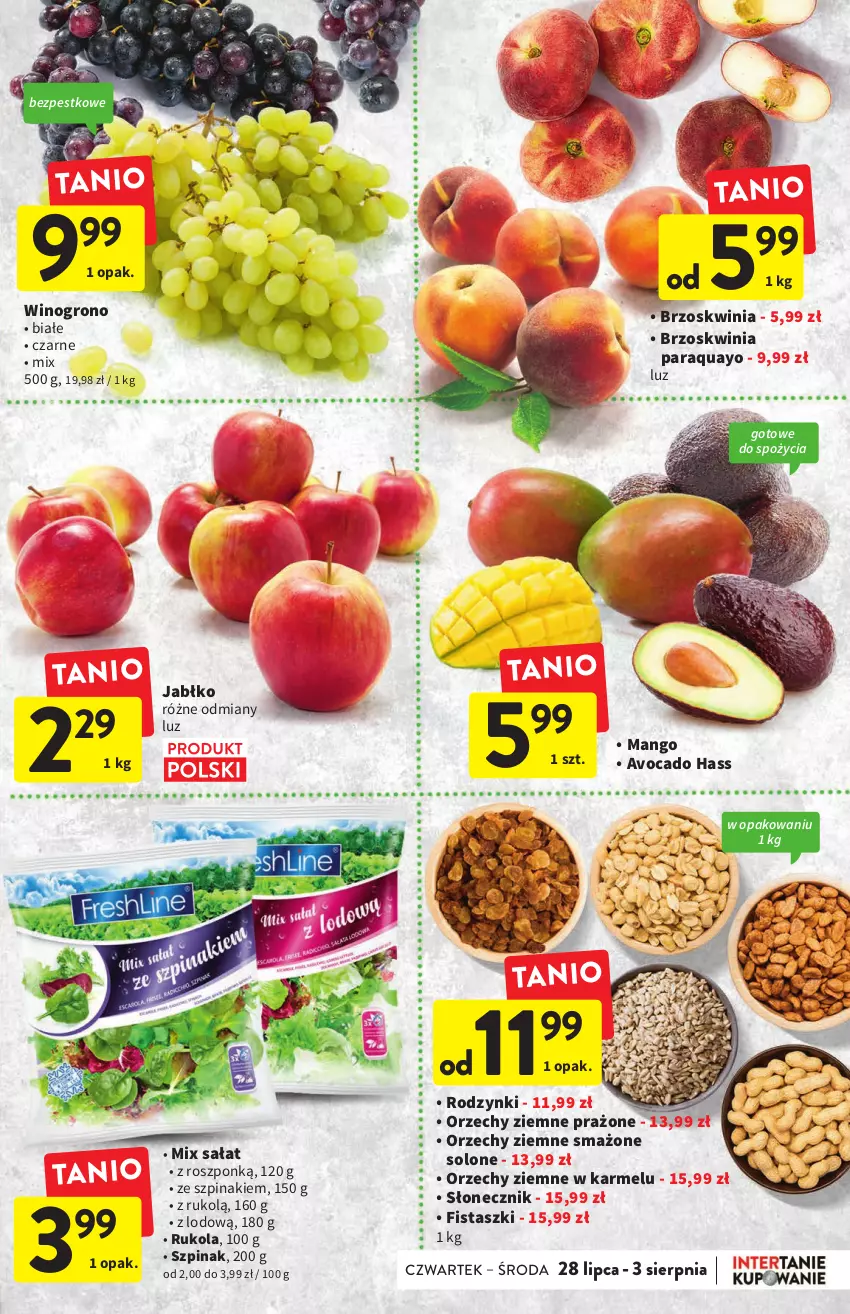 Gazetka promocyjna Intermarche - ważna 28.07 do 03.08.2022 - strona 11 - produkty: Avocado, Mango, Rodzynki, Rukola, Sałat, Szpinak, Wino