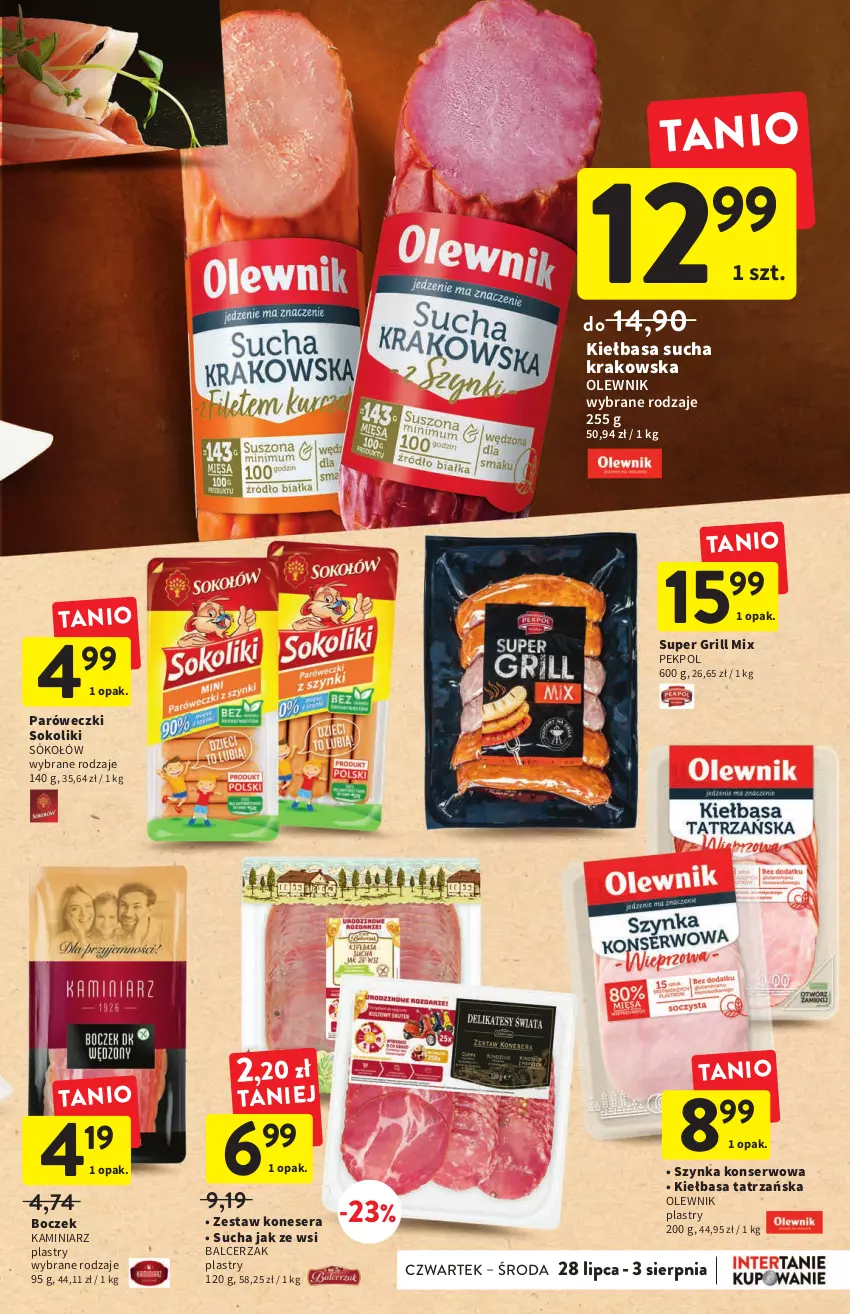 Gazetka promocyjna Intermarche - ważna 28.07 do 03.08.2022 - strona 17 - produkty: Boczek, Grill, Kiełbasa, Olewnik, Pekpol, Ser, Sok, Sokołów, Szynka, Szynka konserwowa