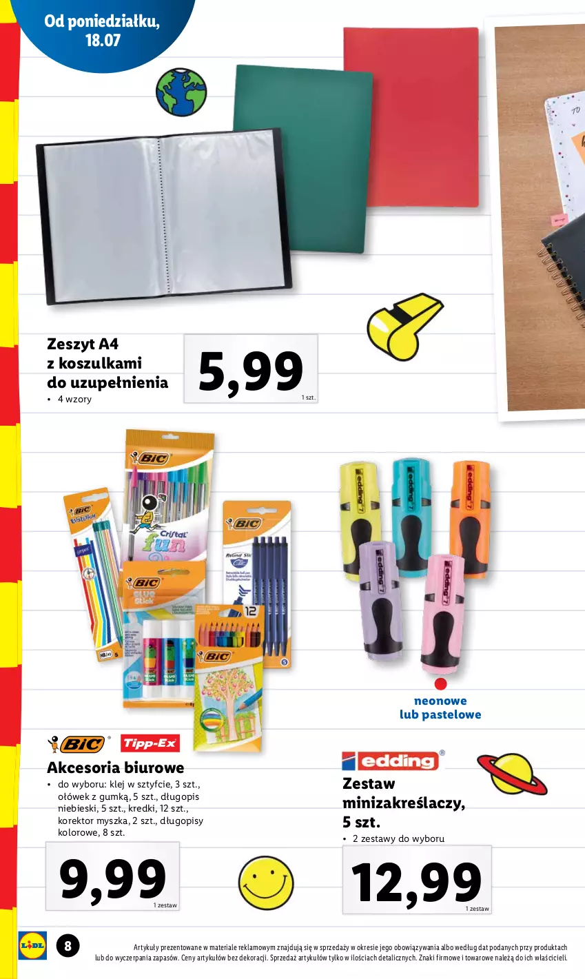 Gazetka promocyjna Lidl - KATALOG POWRÓT DO SZKOŁY - ważna 25.07 do 27.08.2022 - strona 8 - produkty: Biuro, Długopis, Klej, Kosz, Koszulka, Mysz