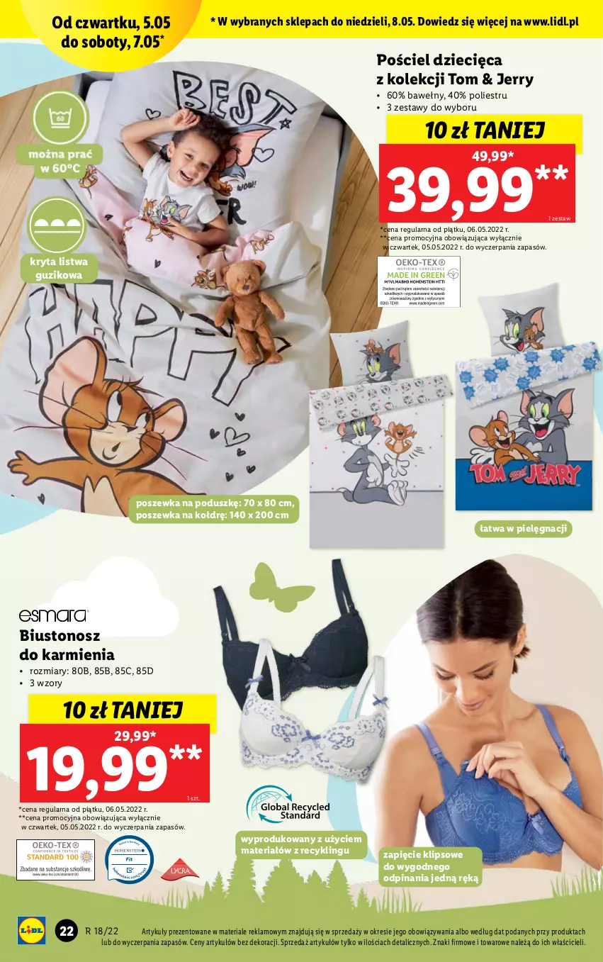 Gazetka promocyjna Lidl - GAZETKA - ważna 02.05 do 08.05.2022 - strona 22 - produkty: Biustonosz, Control, Dzieci, Karmi, Listwa, Pościel, Poszewka