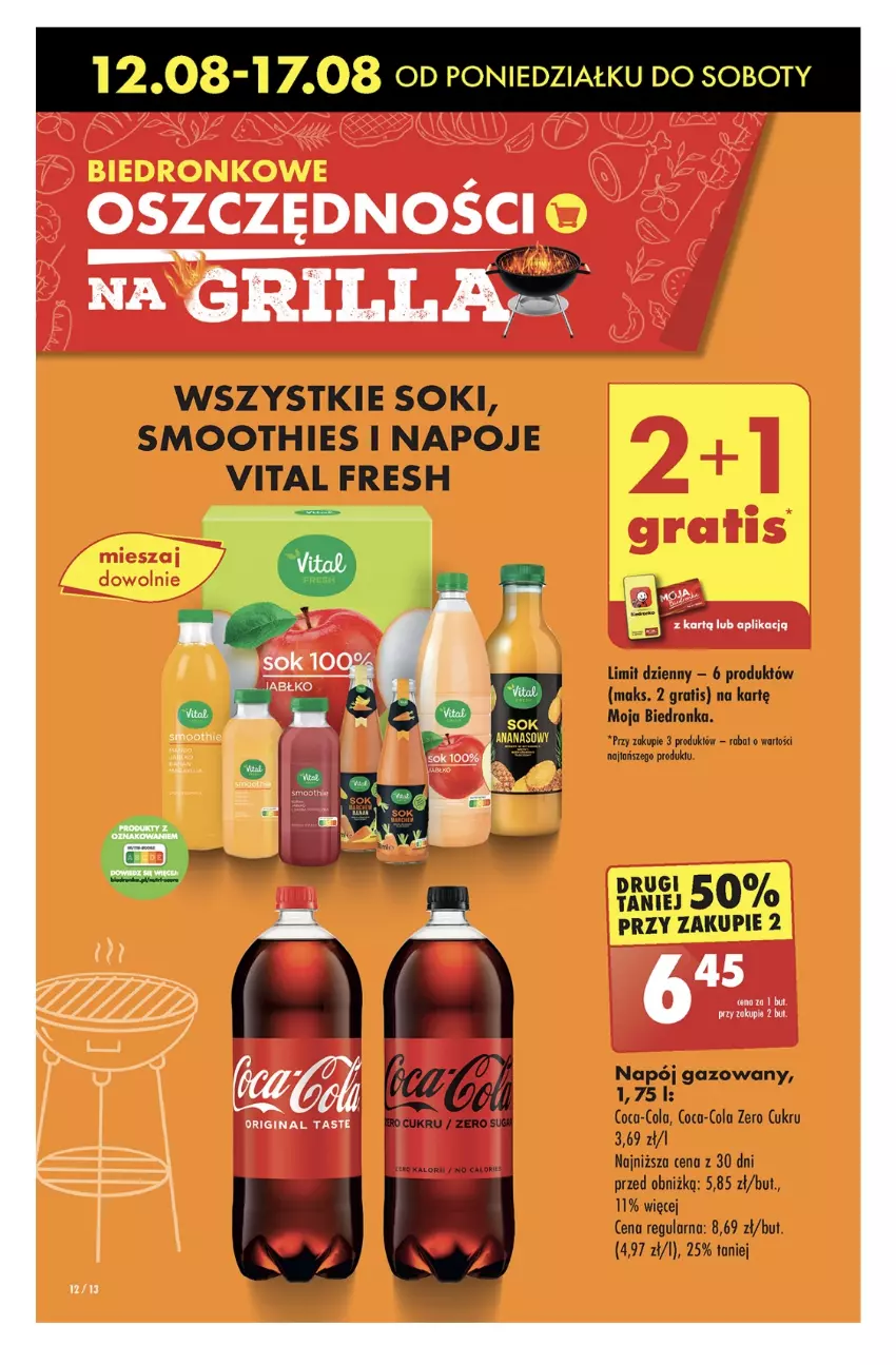 Gazetka promocyjna Biedronka - Od poniedzialku - ważna 12.08 do 17.08.2024 - strona 12 - produkty: Coca-Cola, Gra, Napój, Napój gazowany, Napoje, Smoothie, Sok