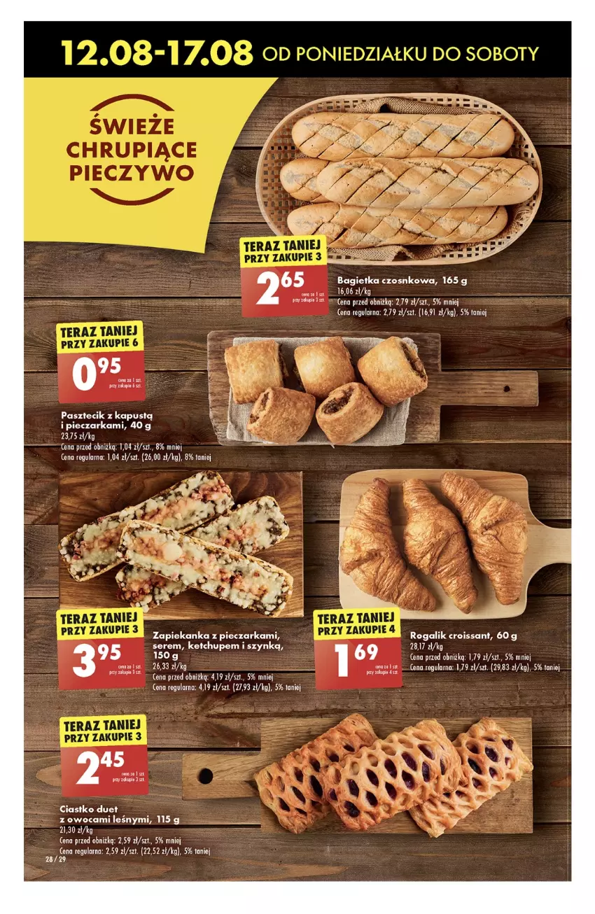 Gazetka promocyjna Biedronka - Od poniedzialku - ważna 12.08 do 17.08.2024 - strona 32 - produkty: Bagietka, Bagietka czosnkowa, Croissant, Kapustą, Ketchup, Piec, Pieczarka, Rogal, Ser, Zapiekanka