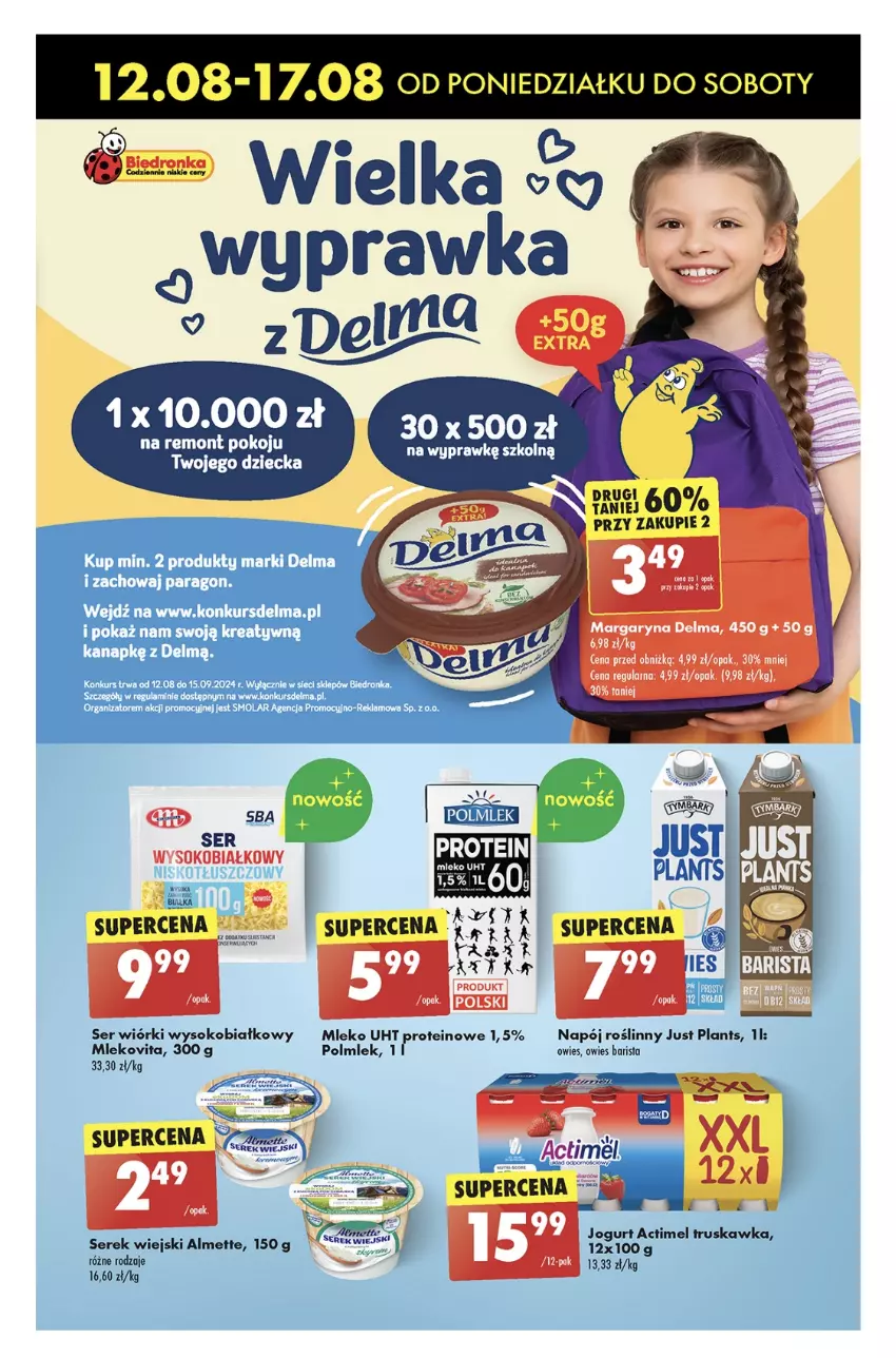 Gazetka promocyjna Biedronka - Od poniedzialku - ważna 12.08 do 17.08.2024 - strona 33 - produkty: Almette, Delma, Mleko, Mlekovita, Mola, Napój, Napój roślinny, POLMLEK, Ser, Serek, Serek wiejski, Sok