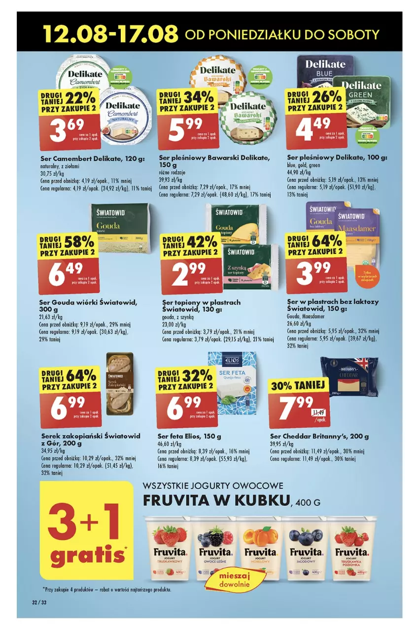 Gazetka promocyjna Biedronka - Od poniedzialku - ważna 12.08 do 17.08.2024 - strona 36 - produkty: Brit, Brita, Camembert, Cheddar, Fa, Feta, Gouda, Jogurt, Maasdam, Ser, Ser pleśniowy, Ser topiony, Serek, Top