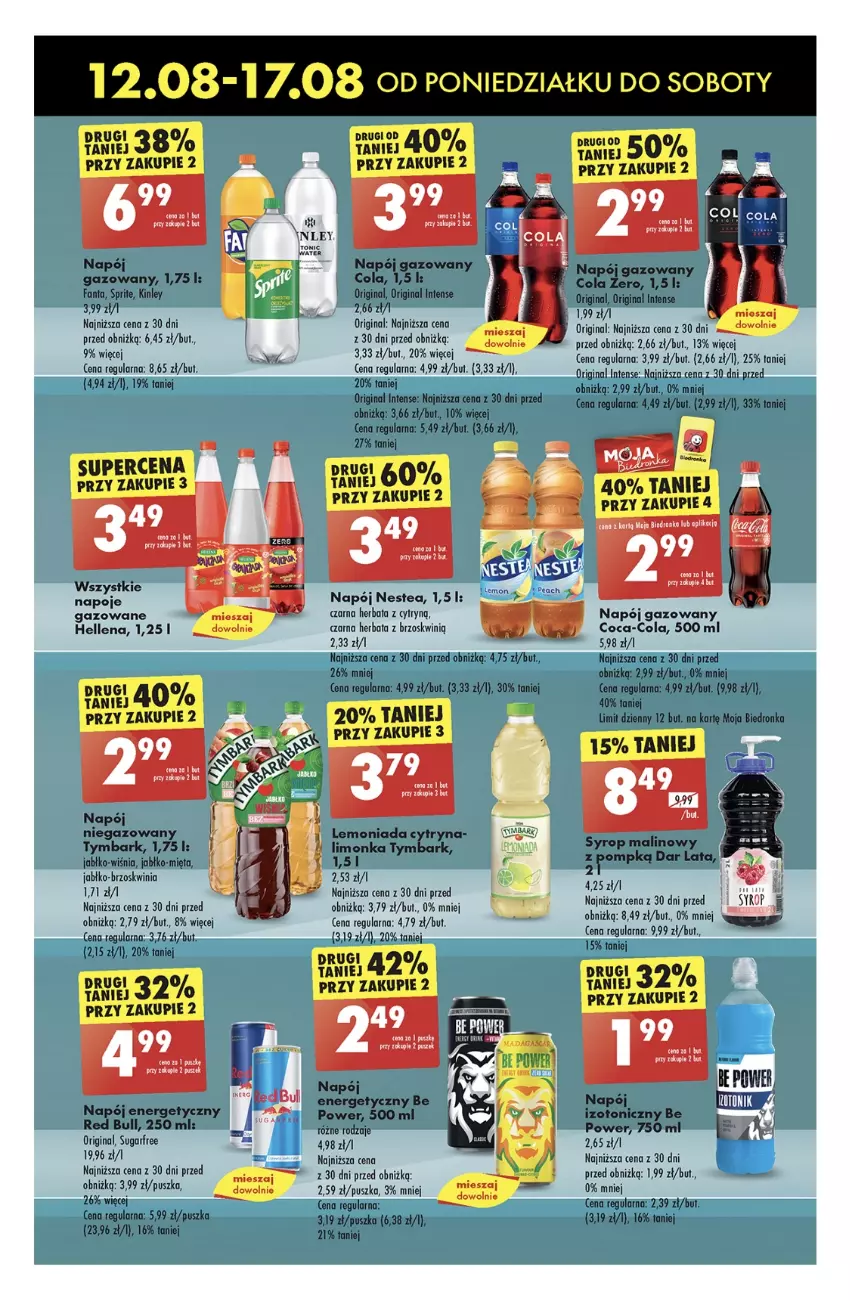 Gazetka promocyjna Biedronka - Od poniedzialku - ważna 12.08 do 17.08.2024 - strona 55 - produkty: Coca-Cola, Fa, Fanta, Gin, Hellena, Herbata, Lemoniada, Limonka, Mięta, Napój, Napój energetyczny, Napój gazowany, Napój izotoniczny, Napój niegazowany, Napoje, Nestea, Pompka, Sprite, Syrop, Tymbark