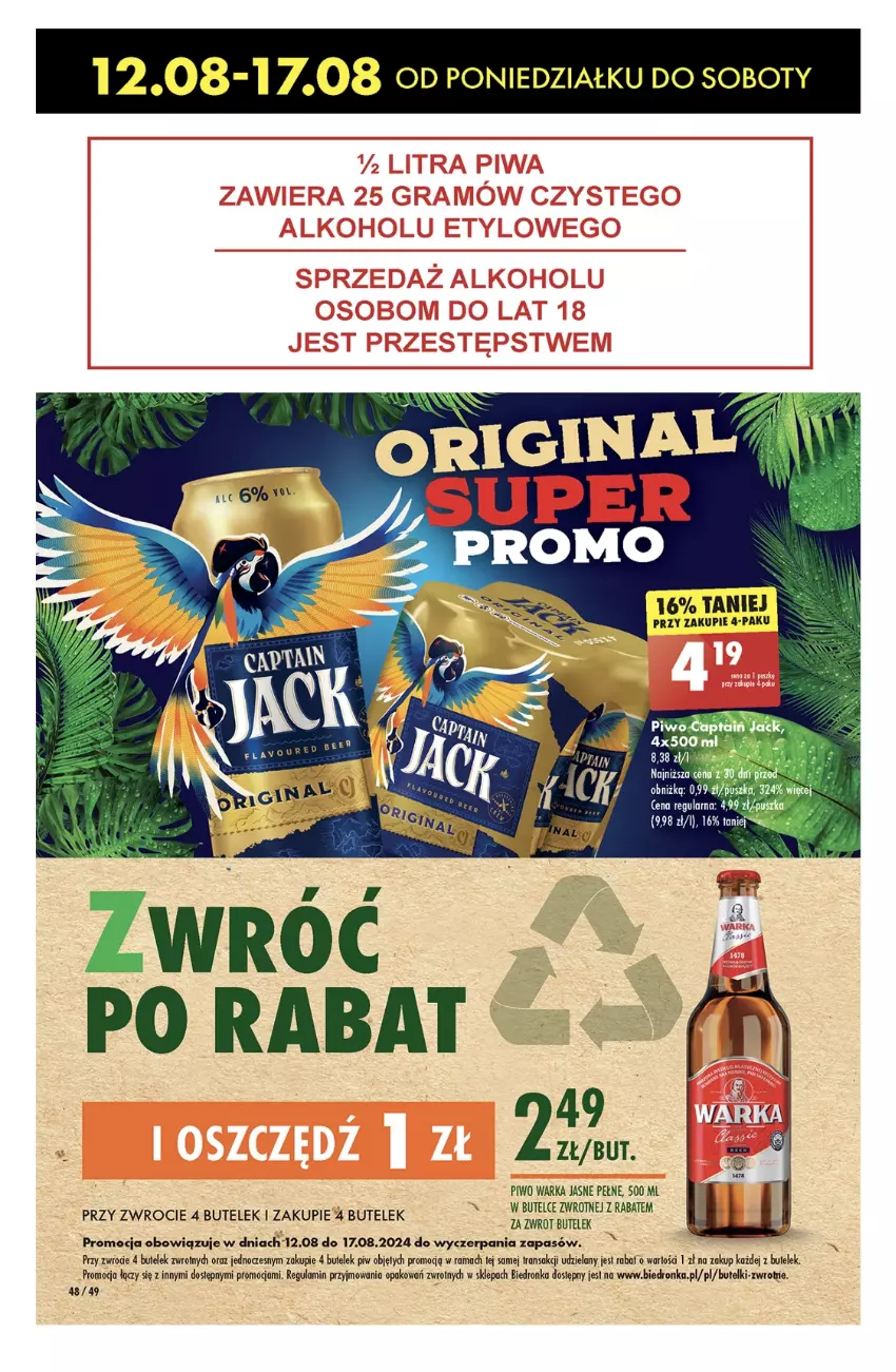 Gazetka promocyjna Biedronka - Od poniedzialku - ważna 12.08 do 17.08.2024 - strona 56 - produkty: Piwo, Rama, Tran, Warka