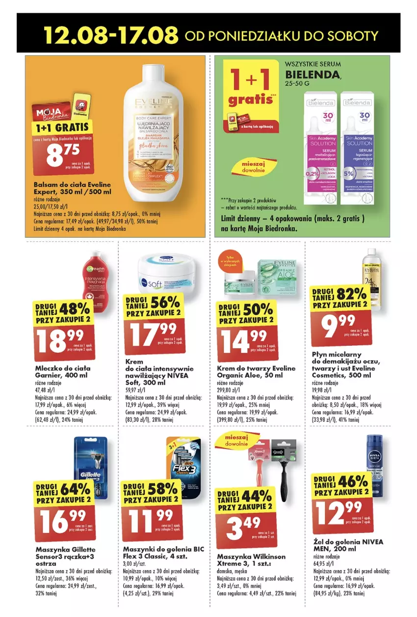 Gazetka promocyjna Biedronka - Od poniedzialku - ważna 12.08 do 17.08.2024 - strona 62 - produkty: Balsam do ciała, BIC, Eveline, Garnier, Gillette, Gra, Krem do ciała, Krem do twarzy, Leon, Makijaż, Maszynka, Mleczko, Mleczko do ciała, Nivea, Nivea Men, Płyn micelarny, Rum, Ser, Serum, Szynka