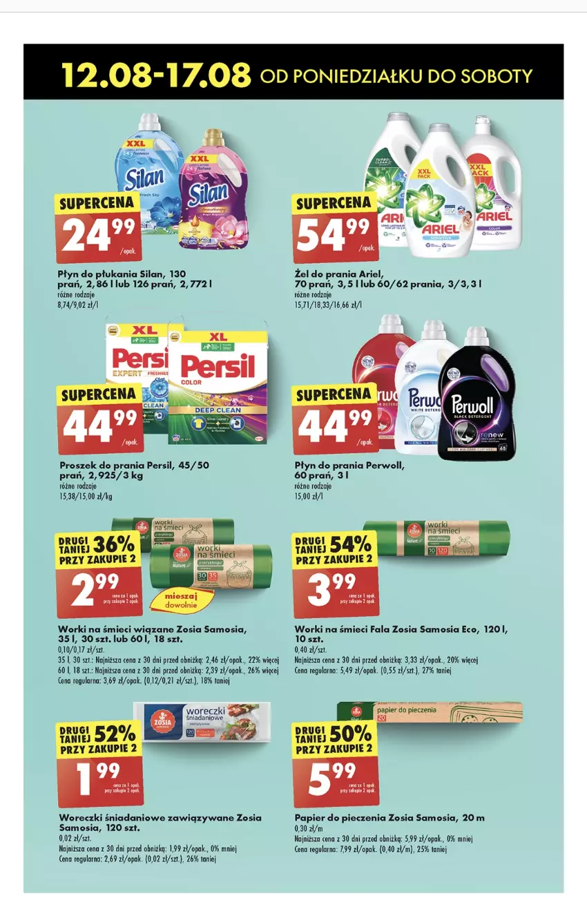 Gazetka promocyjna Biedronka - Od poniedzialku - ważna 12.08 do 17.08.2024 - strona 68 - produkty: Ariel, Danio, Fa, Papier, Papier do pieczenia, Persil, Perwoll, Piec, Płyn do płukania, Płyn do prania, Proszek do prania, Silan