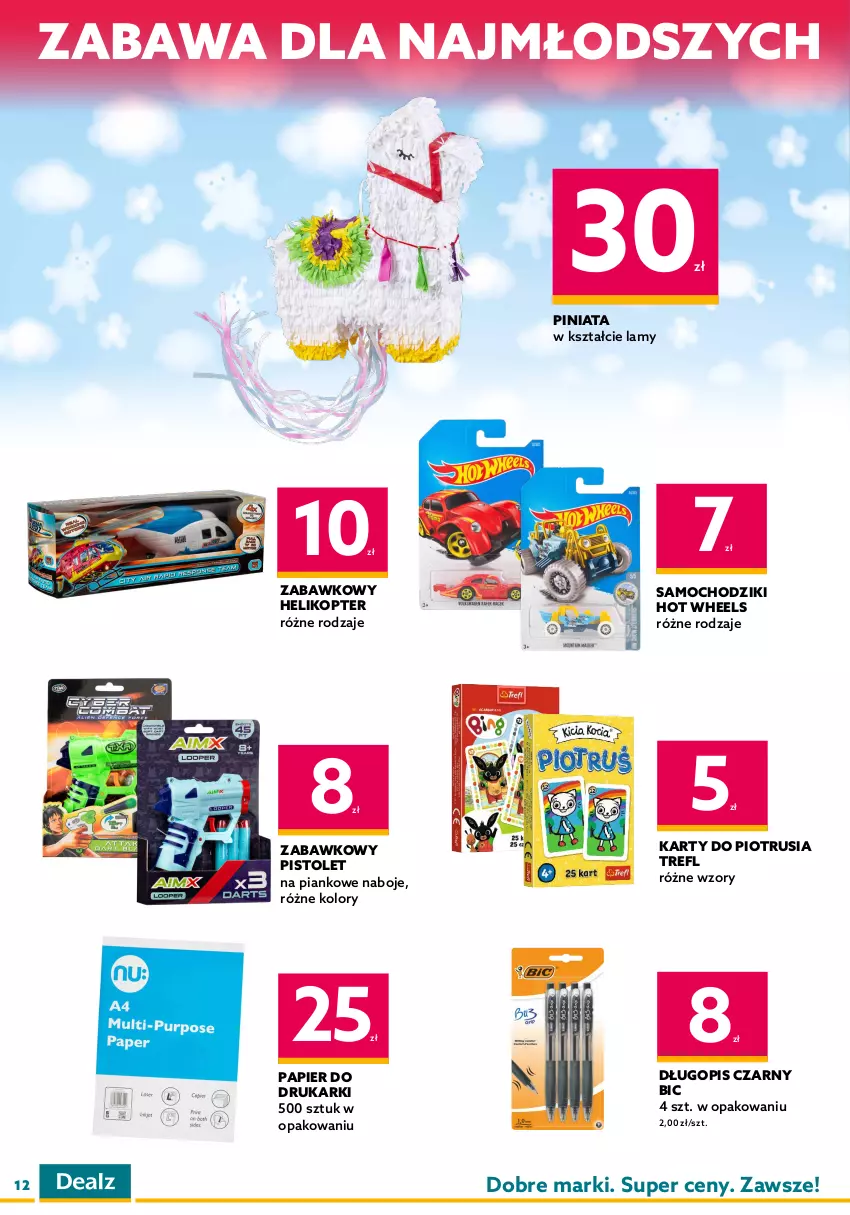 Gazetka promocyjna Dealz - NOWY SKLEPCentrum Handlowe S1, Stargargard-Lipnik - ważna 08.12 do 21.12.2022 - strona 12 - produkty: BIC, Chodzik, Chusteczki, Długopis, Drukarki, Gra, Helikopter, Hot Wheels, Mokra karma, Papier, Pistolet, Podkład, Przysmaki, Samochodziki, Sheba, Super Benek, Tuńczyk, Whiskas, Zabawka