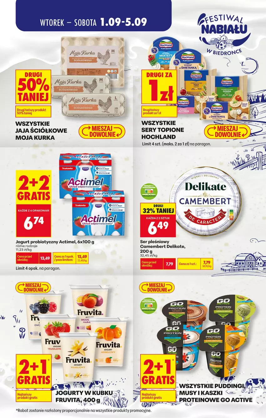 Gazetka promocyjna Biedronka - Gazetka - ważna 01.09 do 08.09.2026 - strona 4 - produkty: Actimel, Camembert, EPEE, Gra, Hochland, Jaja, Jogurt, Mus, Por, Ser, Ser pleśniowy, Top