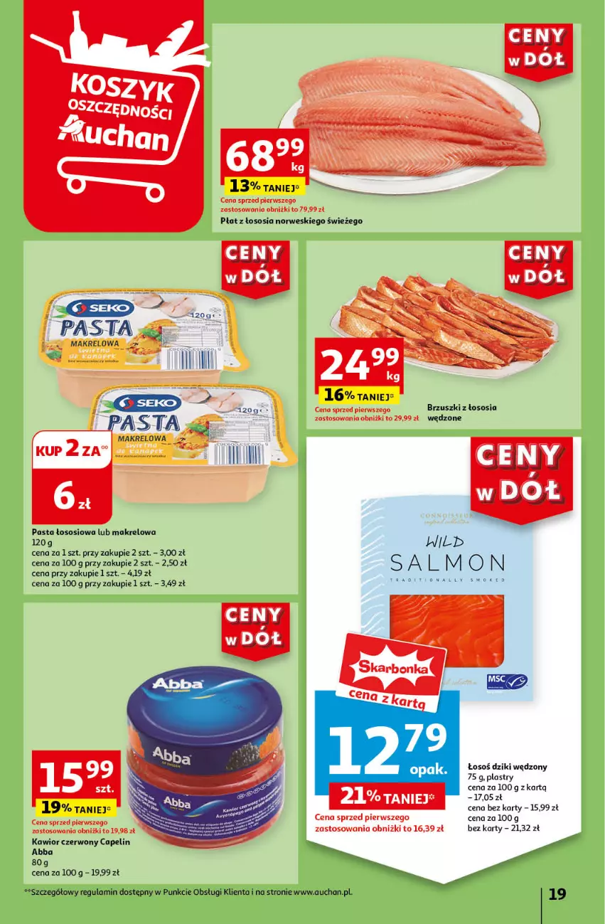 Gazetka promocyjna Auchan - Gazetka CENY W DÓŁ Hipermarket Auchan - ważna 20.06 do 26.06.2024 - strona 21 - produkty: Brzuszki z łososia, Kawior, Sos