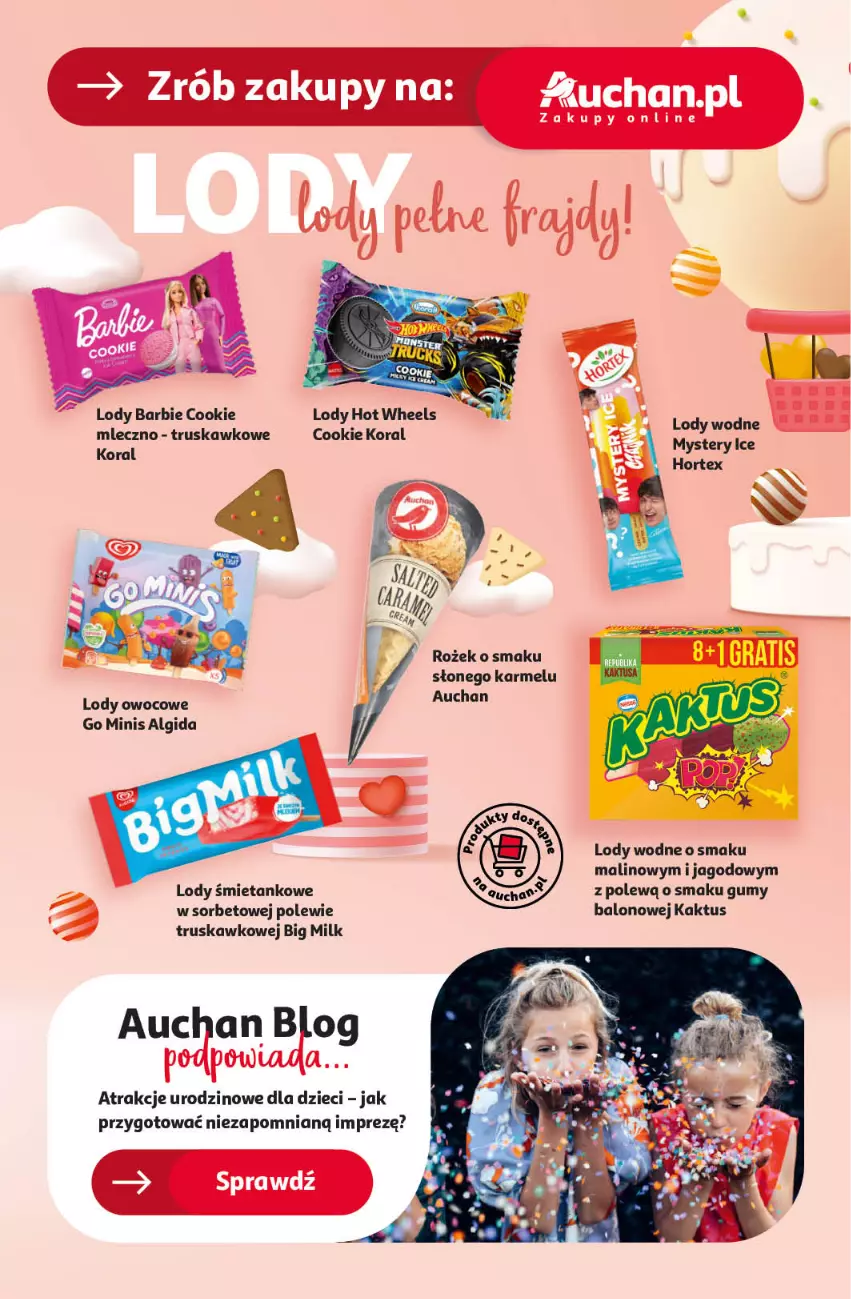 Gazetka promocyjna Auchan - Gazetka CENY W DÓŁ Hipermarket Auchan - ważna 20.06 do 26.06.2024 - strona 24 - produkty: Algida, Barbie, Big Milk, Dzieci, Hortex, Hot Wheels, Kaktus, LG, Lody