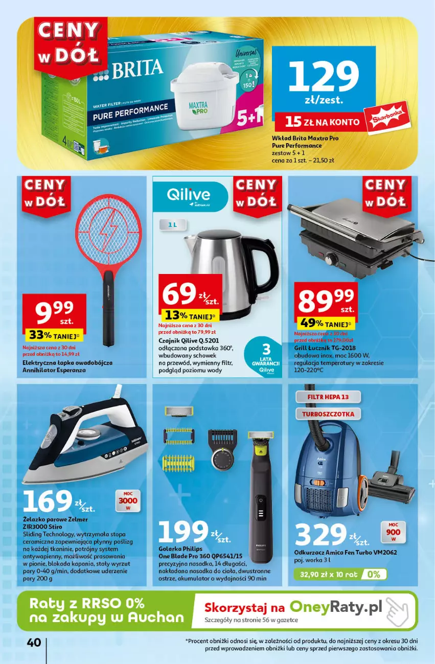 Gazetka promocyjna Auchan - Gazetka CENY W DÓŁ Hipermarket Auchan - ważna 20.06 do 26.06.2024 - strona 48 - produkty: Akumulator, Brit, Brita, Brita Maxtra, Czajnik, Fa, Golarka, Grill, Philips, Przewód, Pur, Szczotka, Top, Zelmer