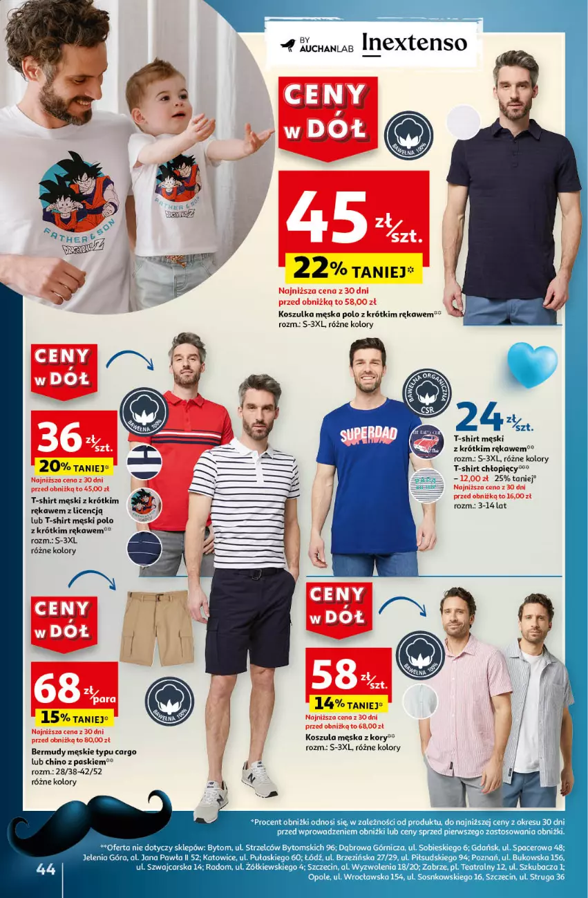 Gazetka promocyjna Auchan - Gazetka CENY W DÓŁ Hipermarket Auchan - ważna 20.06 do 26.06.2024 - strona 52 - produkty: Bermudy, Kosz, Koszula, Koszulka, T-shirt