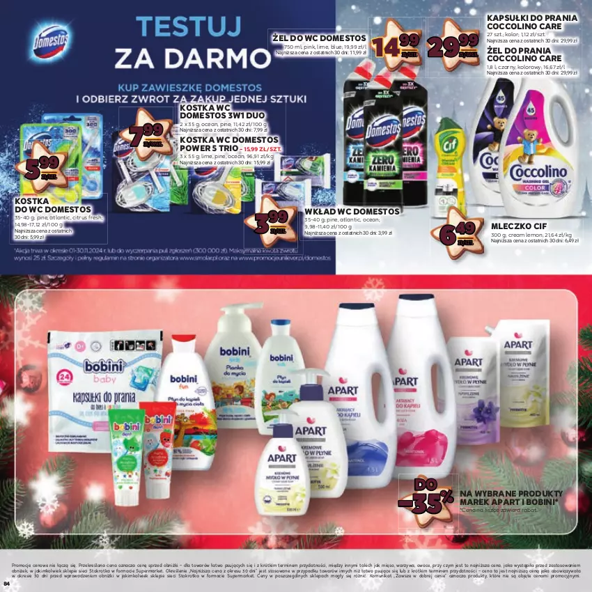 Gazetka promocyjna Stokrotka - Boże Narodzenie - ważna 12.12.2023 do 27.12.2024 - strona 84 - produkty: Cif, Coccolino, Domestos, Kapsułki do prania, Kostka do wc, Mięso, Mleczko, Owoce, Warzywa