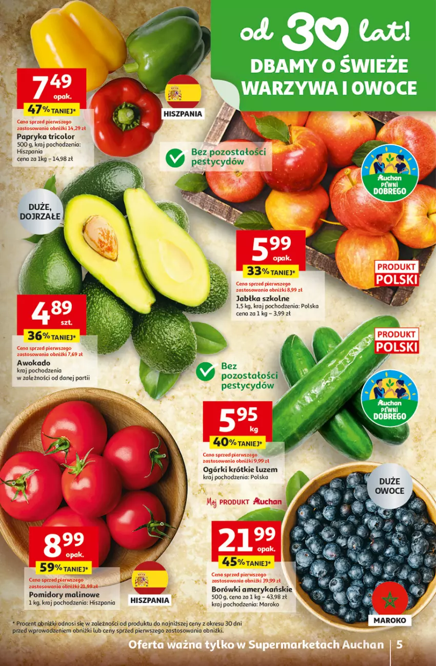 Gazetka promocyjna Auchan - 30 Lat Supermarket - ważna 23.04 do 28.04.2026 - strona 5 - produkty: Jabłka, Owoce, Papryka, Pomidory, Warzywa, Warzywa i owoce