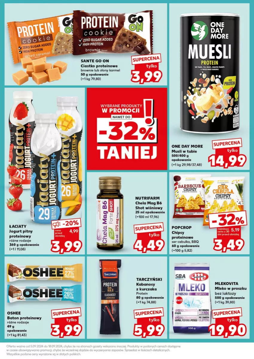 Gazetka promocyjna Kaufland - ważna 16.09 do 18.09.2024 - strona 20 - produkty: Baton, Brownie, Chipsy, Fa, Jogurt, Jogurt pitny, Kabanos, Kurczak, Magnez, Mleko, Mleko w proszku, Mlekovita, Mus, Sante, Ser, Tarczyński