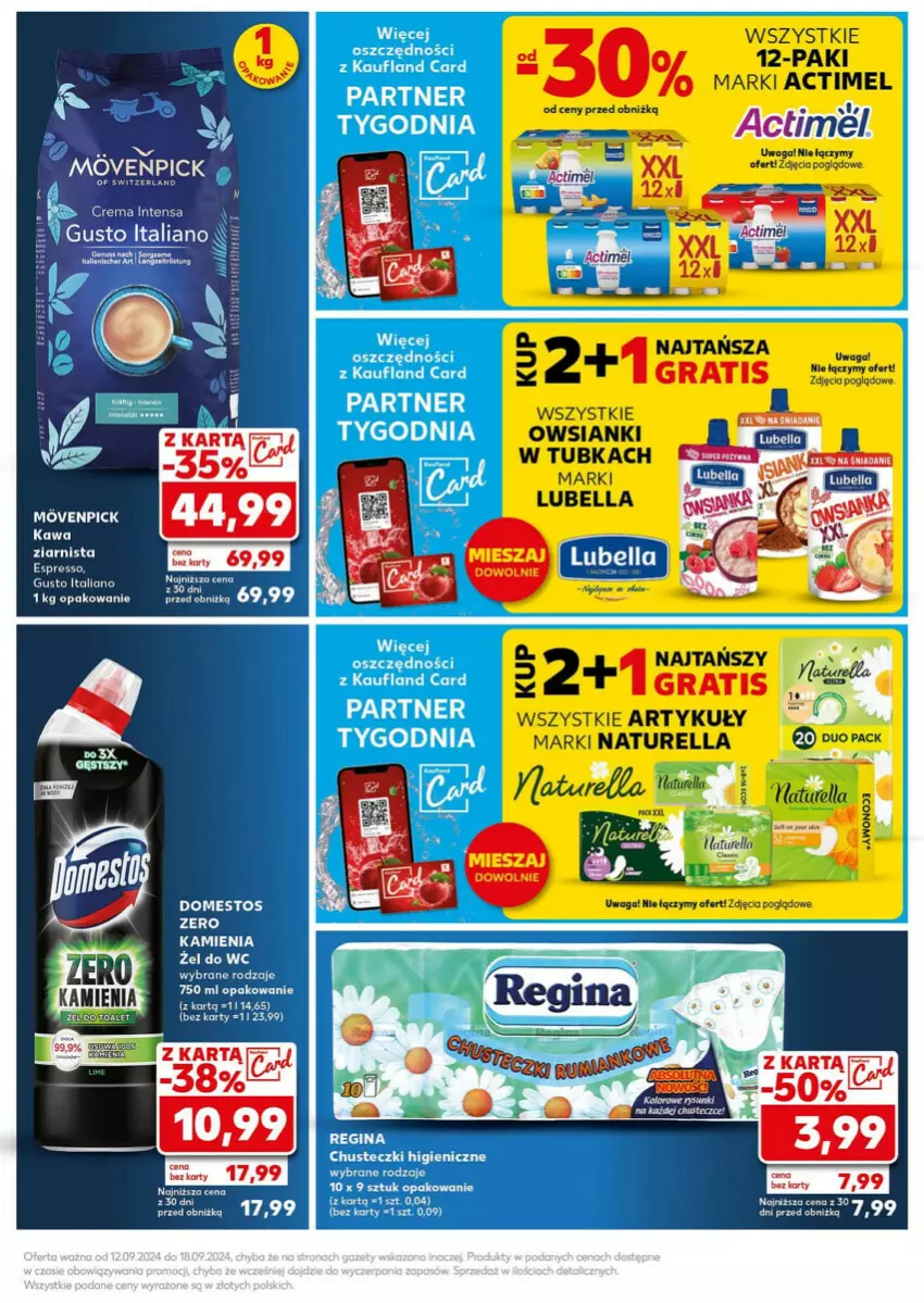 Gazetka promocyjna Kaufland - ważna 16.09 do 18.09.2024 - strona 32 - produkty: Actimel, Bell, Bella, Chusteczki, Domestos, Gin, Gra, Kawa, Lubella, Naturell, Naturella, Waga