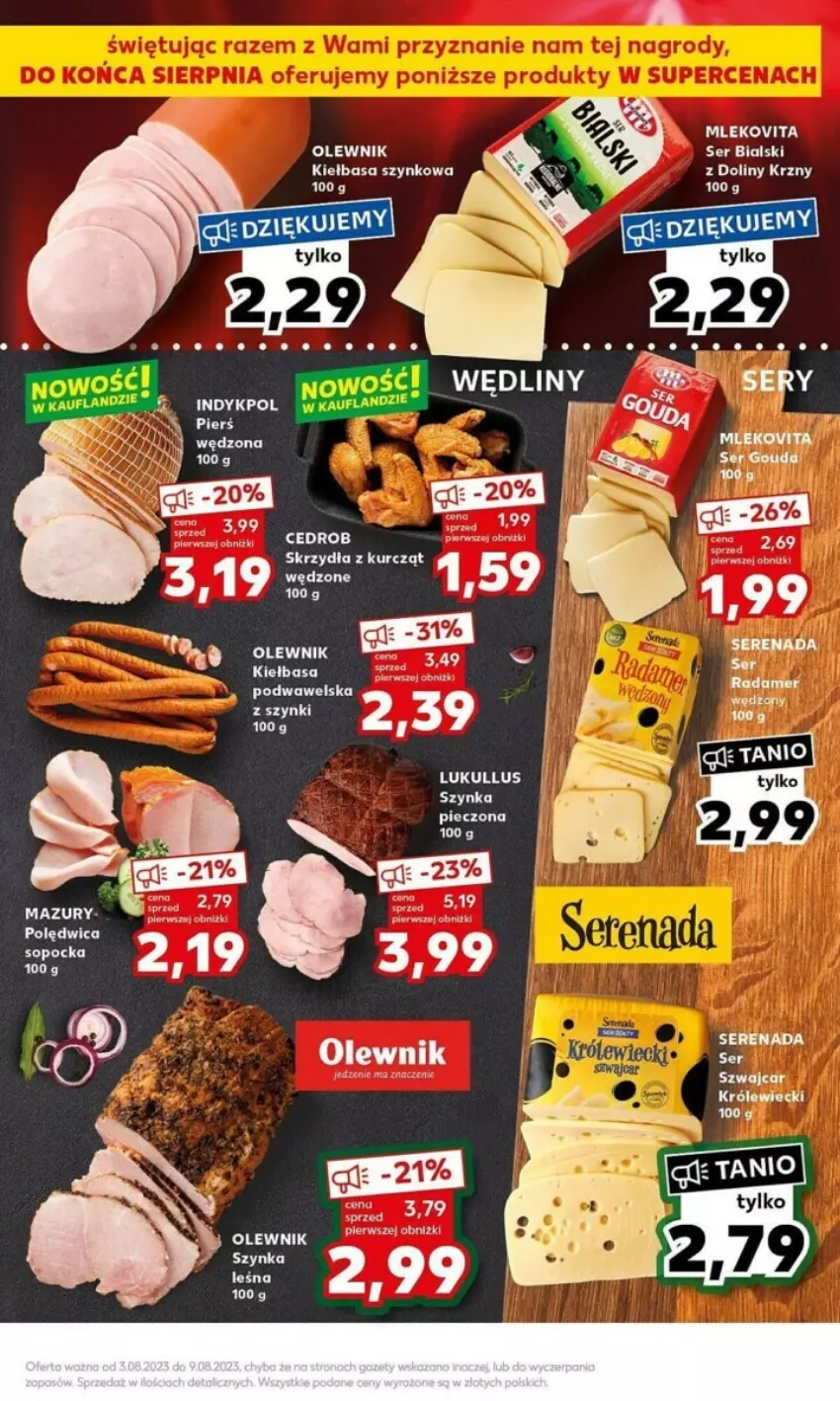 Gazetka promocyjna Kaufland - ważna 07.08 do 09.08.2023 - strona 3 - produkty: Fa, Feta, Gouda, Kiełbasa, Kiełbasa szynkowa, Mleko, Mlekovita, Olewnik, Piec, Polędwica, Por, Ser, Szynka, Wawel