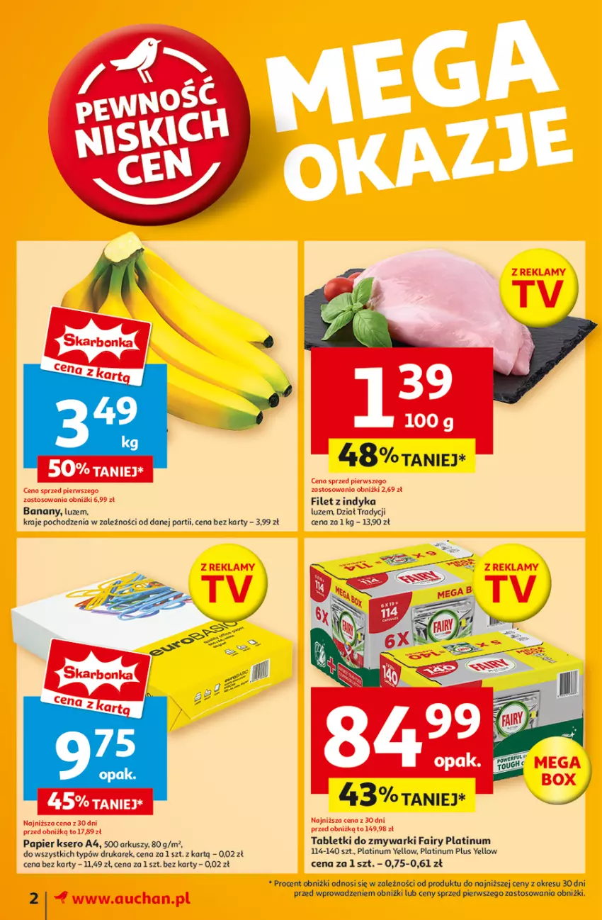 Gazetka promocyjna Auchan - Pewność Niskich Cen Moje - ważna 05.09 do 11.09.2024 - strona 2 - produkty: Banany, Fa, Fairy, Papier, Ser, Tablet, Tabletki do zmywarki, Zmywarki