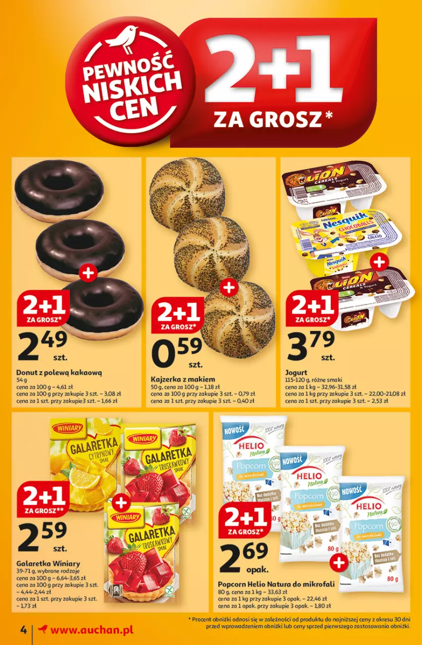 Gazetka promocyjna Auchan - Pewność Niskich Cen Moje - ważna 05.09 do 11.09.2024 - strona 4 - produkty: Donut, Fa, Gala, Galaretka, Helio, Jogurt, Kajzerka, Kakao, Popcorn, Winiary