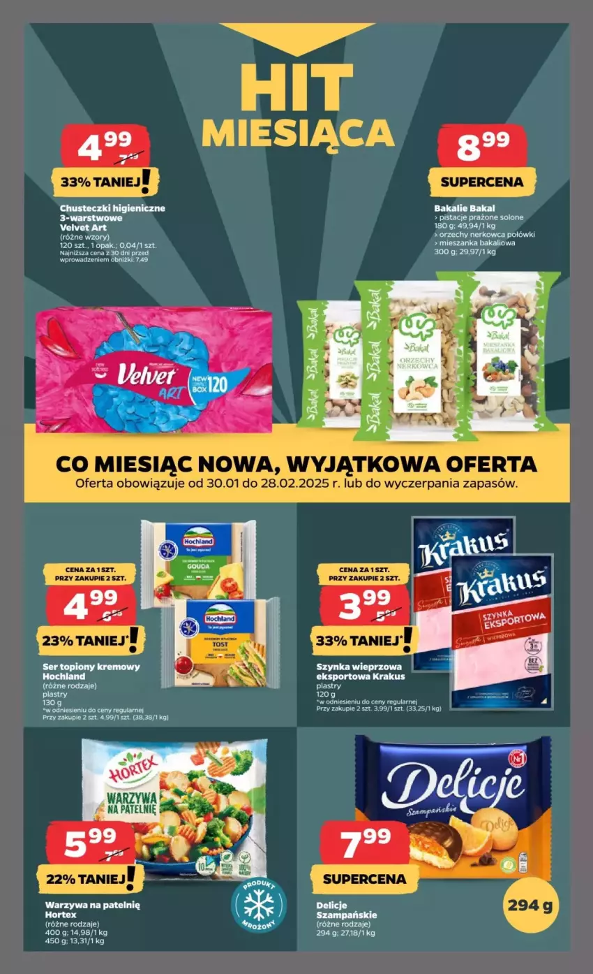 Gazetka promocyjna Netto - ważna 30.01 do 05.02.2025 - strona 10 - produkty: Chusteczki, Delicje, Hochland, Hortex, Krakus, Mieszanka bakaliowa, Mop, Pistacje, Por, Ser, Ser topiony, Sport, Szynka, Szynka wieprzowa, Top, Warzywa