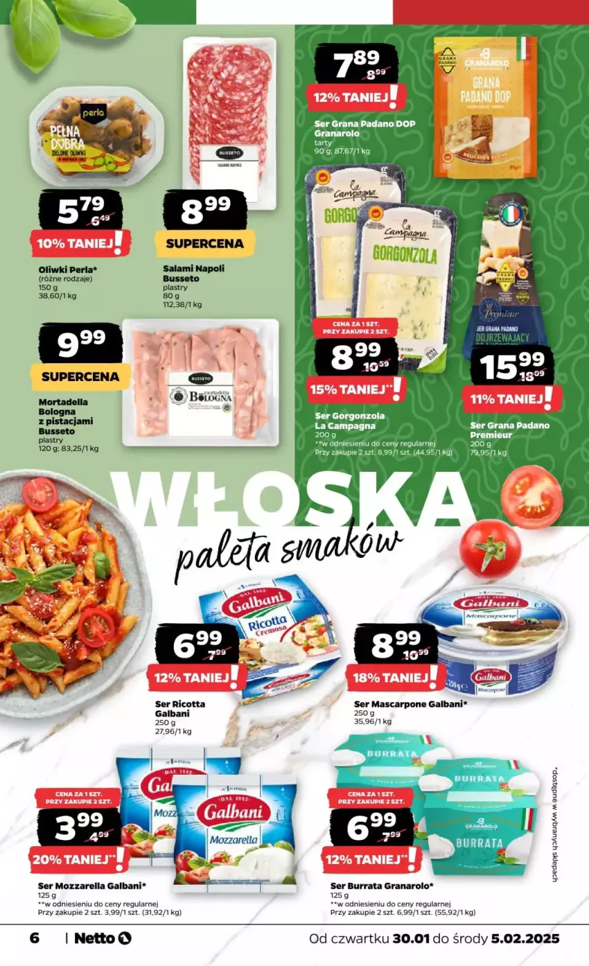 Gazetka promocyjna Netto - ważna 30.01 do 05.02.2025 - strona 14 - produkty: Burrata, Dell, Galbani, Gorgonzola, Gra, Mascarpone, Mortadella, Mozzarella, Oliwki, Ricotta, Salami, Ser