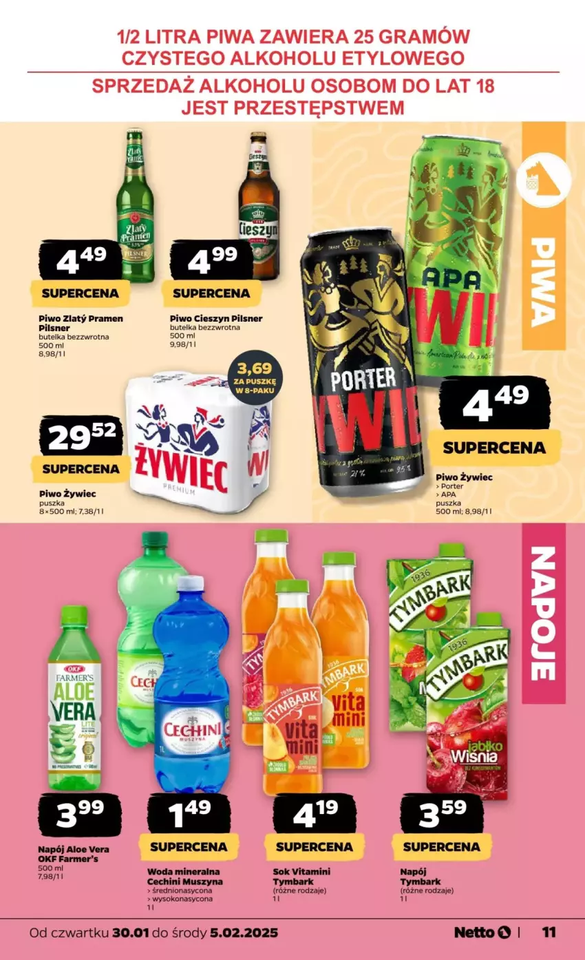 Gazetka promocyjna Netto - ważna 30.01 do 05.02.2025 - strona 3 - produkty: Aloe vera, Fa, Mus, Napój, Piwo, Por, Sok, Szyna, Tymbark, Woda, Woda mineralna